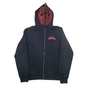 Mask Rhinestone Full Zip Hoodie Black Y2K Cyber Grunge Mask Goth Oversized S